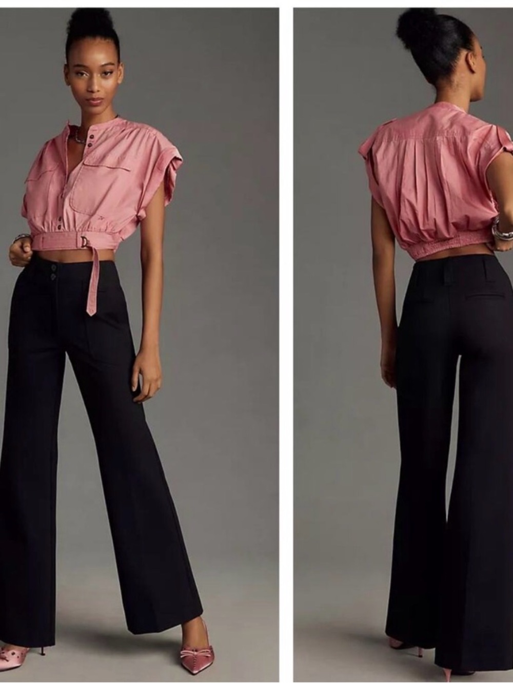 Anthropologie Maeve Naomi Ponte Wide-Leg Flare Pants Black Trousers Sz 16